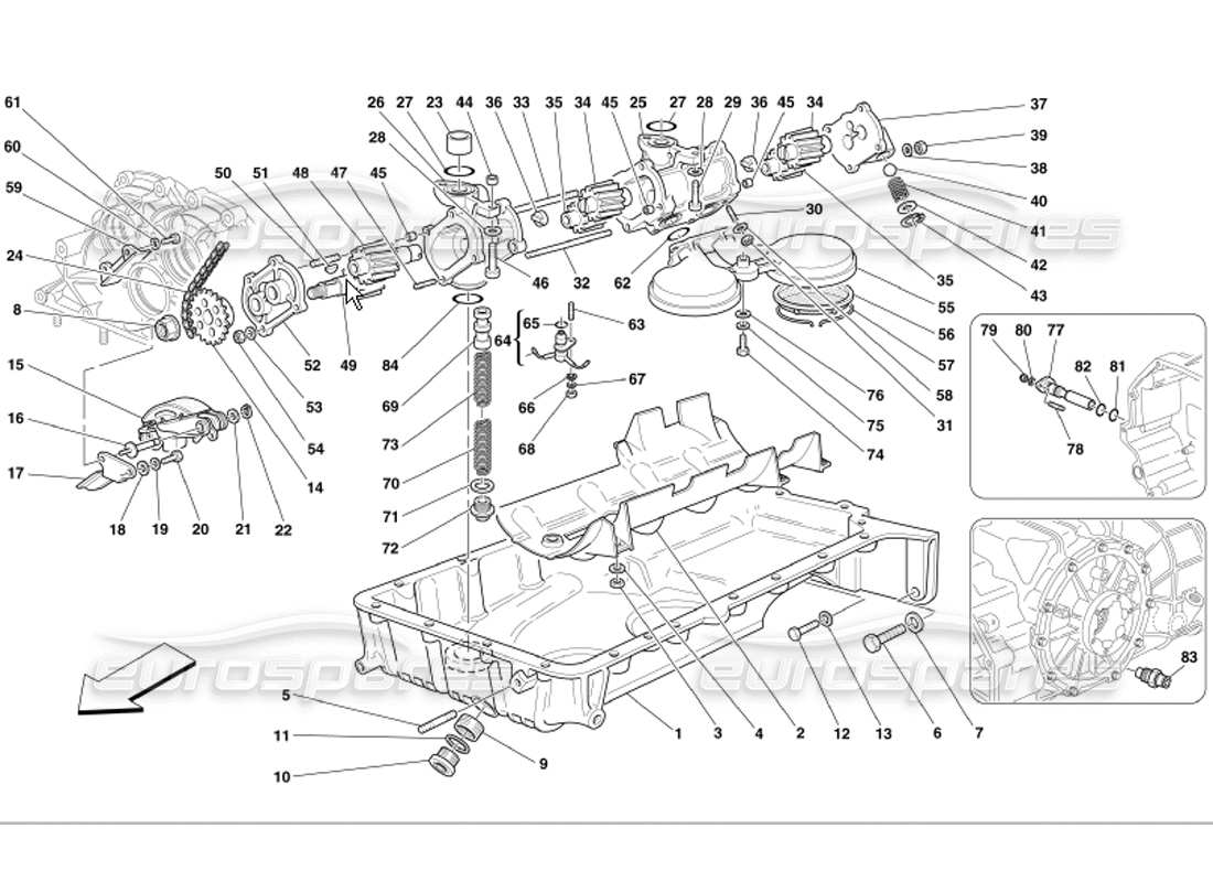 ferrari 360 modena diagrama de piezas de bombas y cárter de aceite