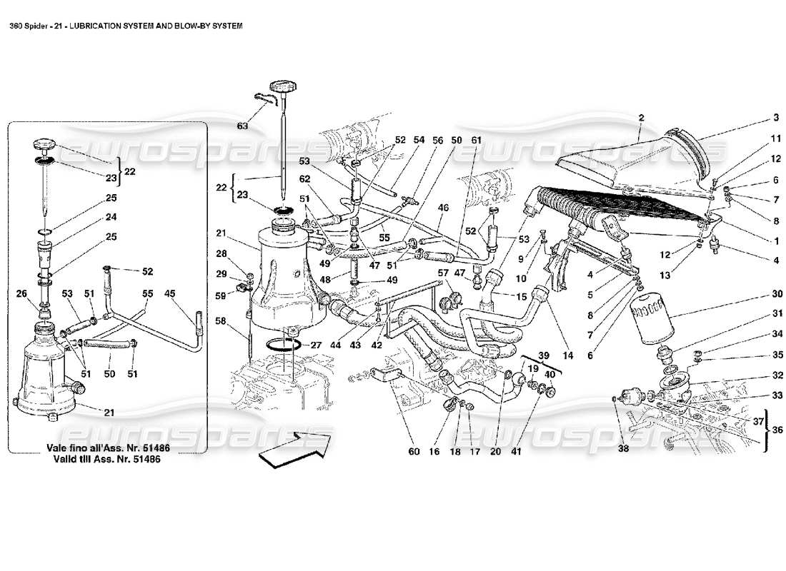 ferrari 360 spider sistema de lubricación y sistema de soplado diagrama de piezas