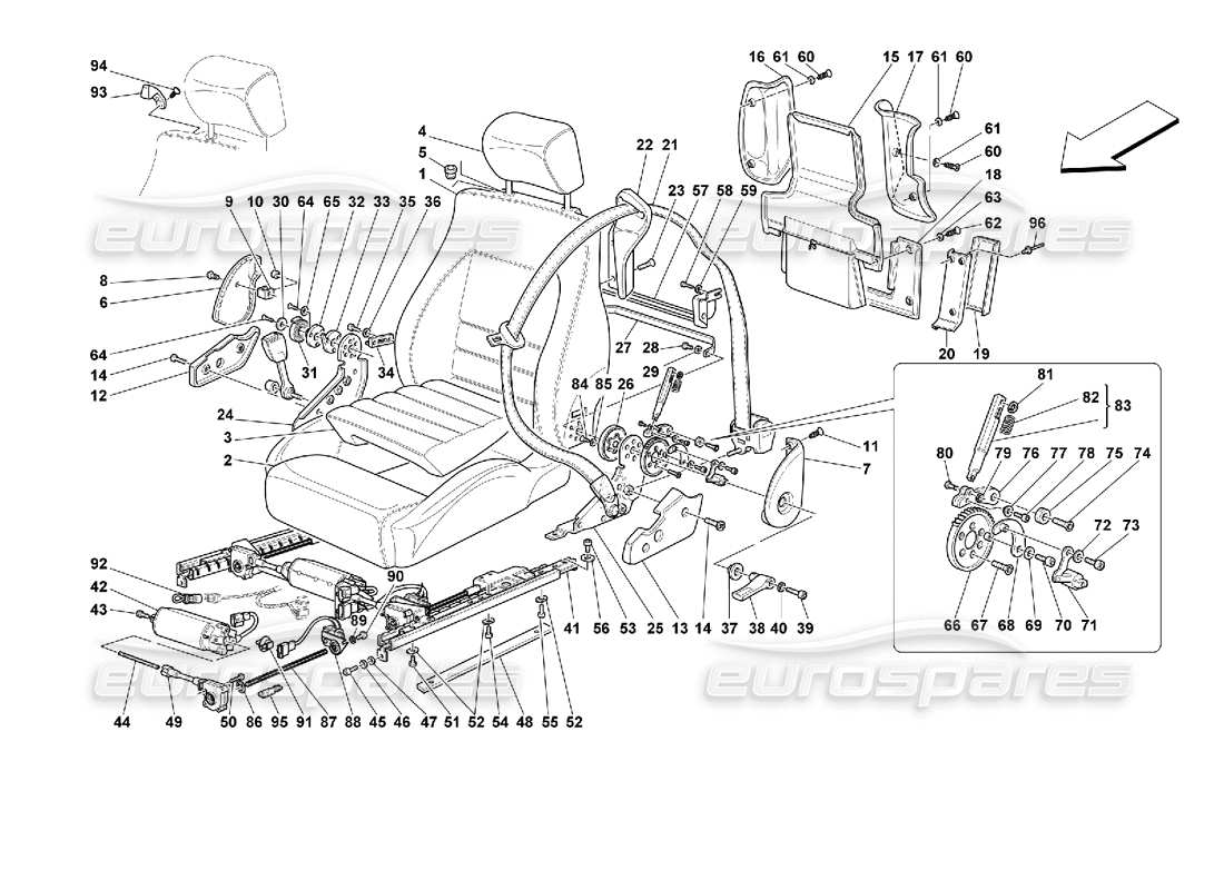 ferrari 355 (2.7 motronic) diagrama de piezas de asientos y cinturones de seguridad