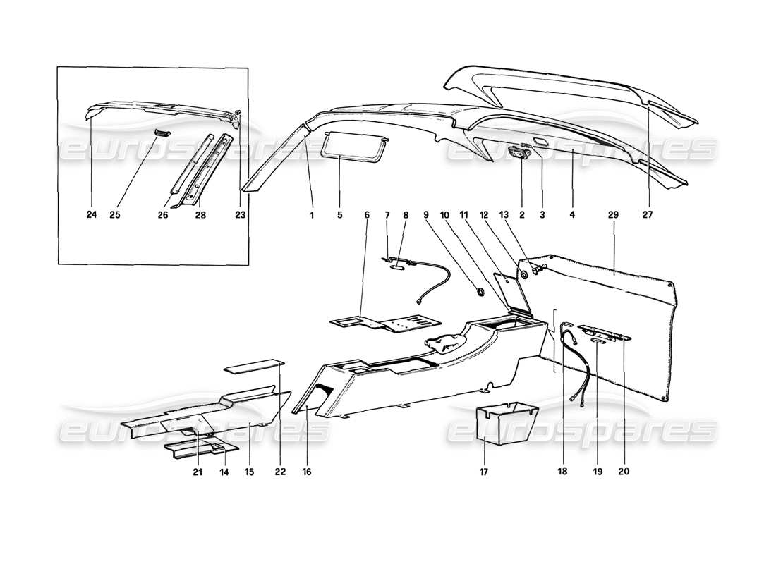 ferrari 308 gtb (1980) túnel y techo diagrama de piezas