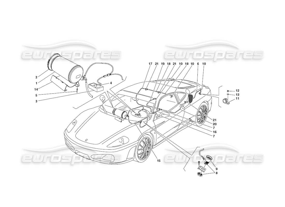 ferrari 430 challenge (2006) diagrama de piezas del sistema antiincendios