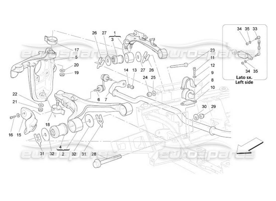 maserati qtp. (2005) 4.2 suspensión delantera diagrama de piezas