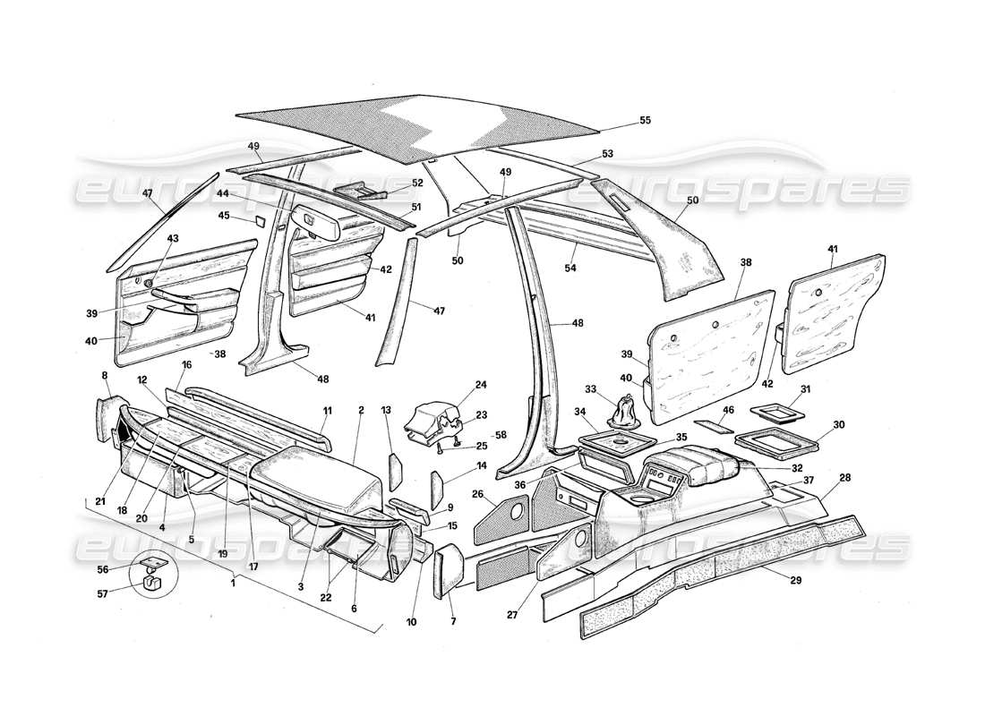 maserati qtp.v8 4.9 (s3) 1979 tapicería interna diagrama de piezas