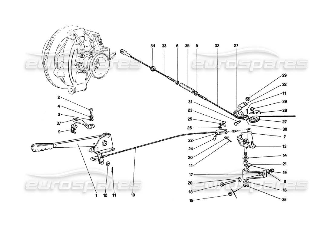 ferrari 308 gtb (1980) diagrama de piezas del control del freno de mano