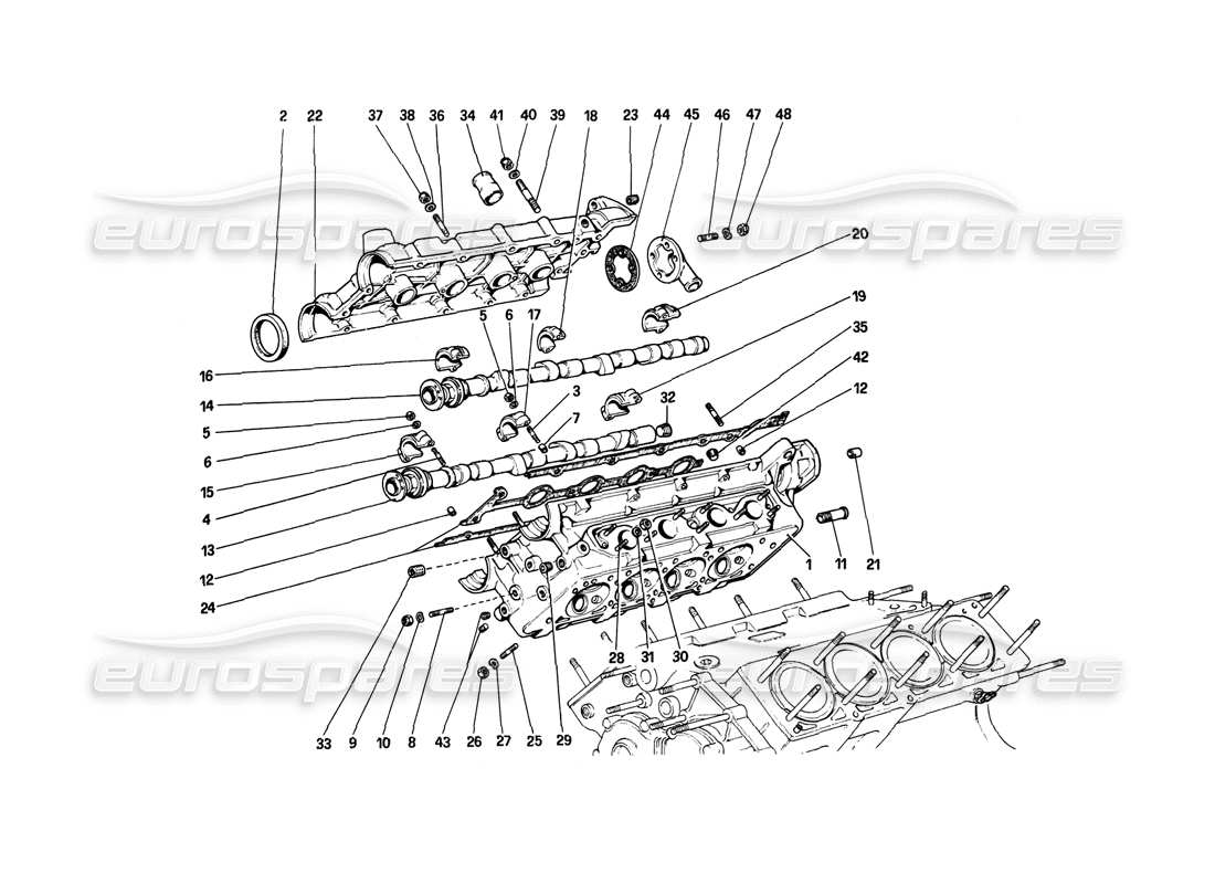 ferrari mondial 8 (1981) diagrama de piezas de la culata (derecha)