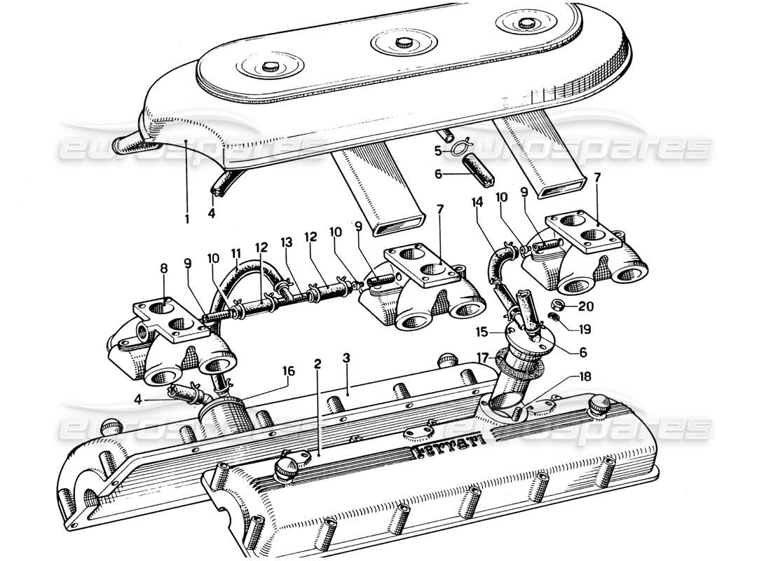 ferrari 330 gtc coupe filtro de aire con diagrama de piezas de soplado