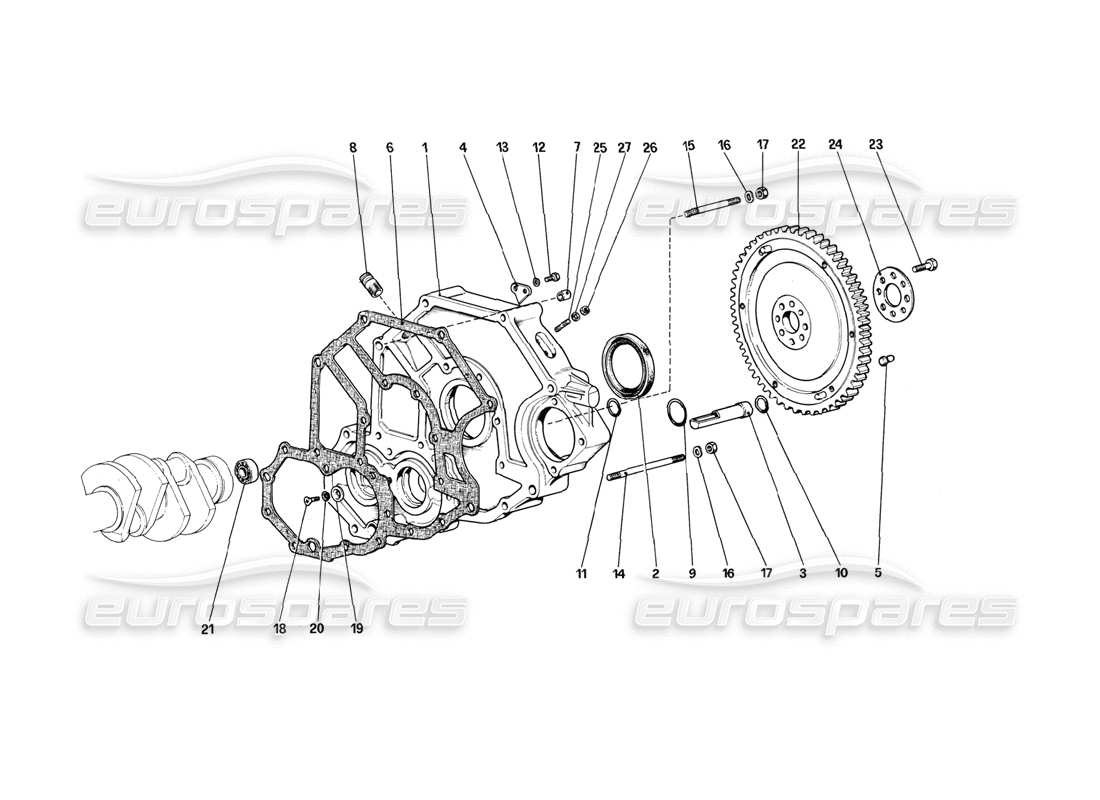 ferrari 308 (1981) gtbi/gtsi diagrama de piezas del espaciador de la carcasa del volante y del embrague