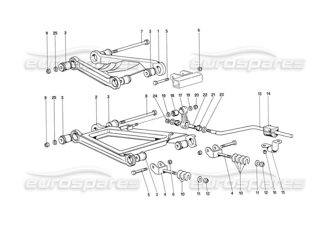 ferrari 208 turbo (1989) suspensión trasera - espoletas (a partir del número de automóvil 76626) diagrama de piezas