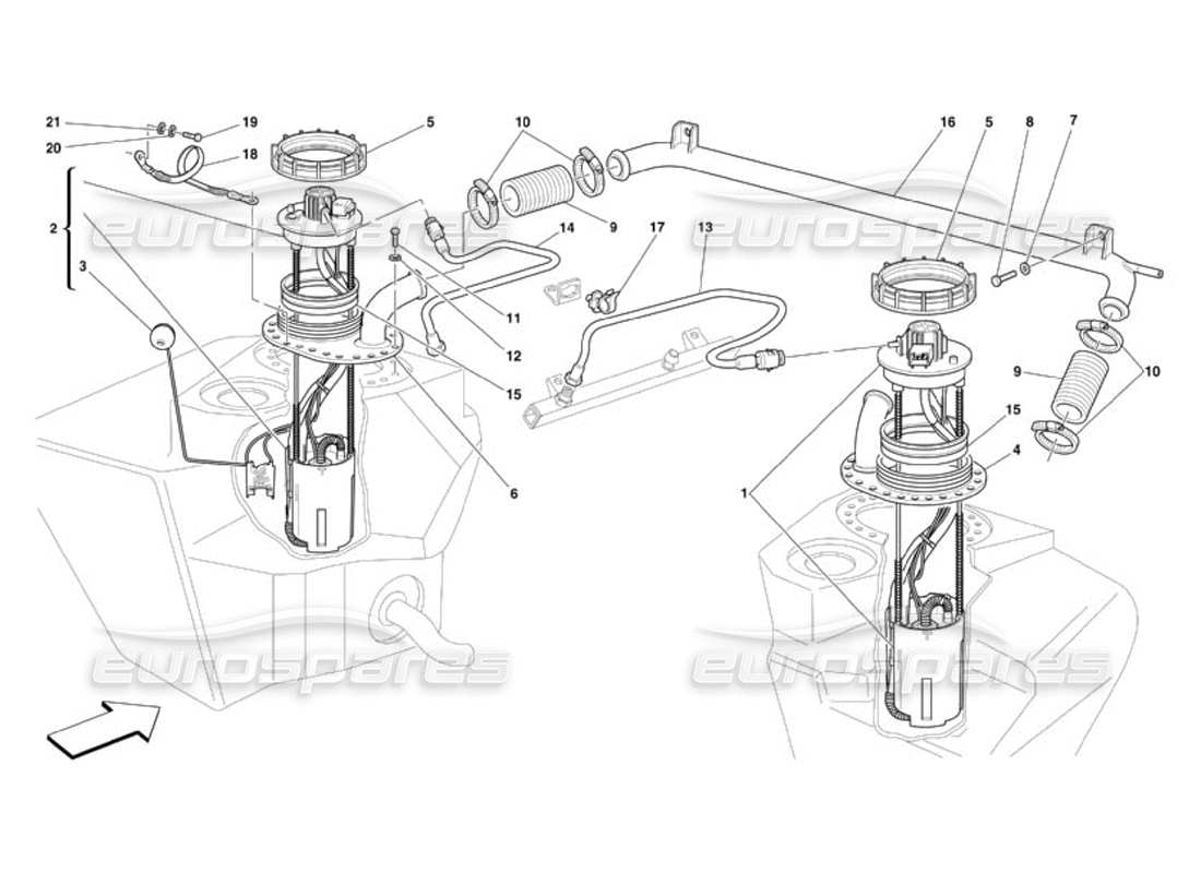 ferrari 360 challenge (2000) diagrama de piezas de bombas y tuberías de combustible