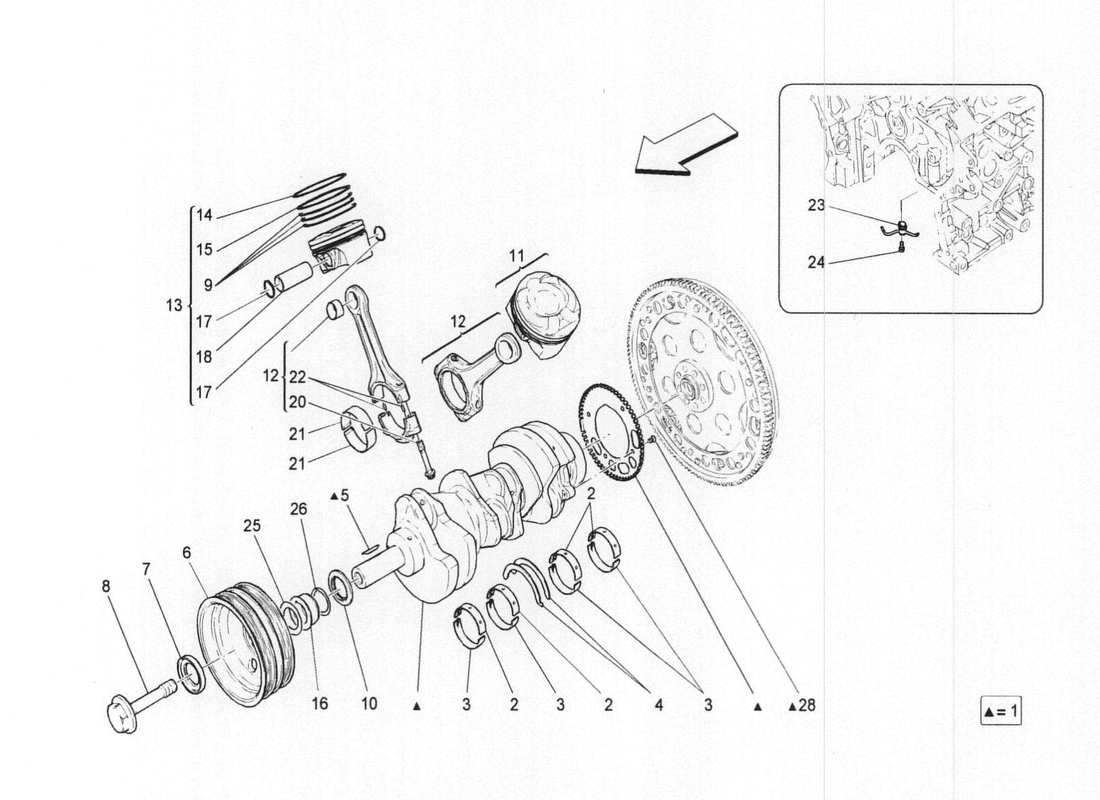 maserati qtp. v6 3.0 bt 410bhp 2wd 2017 diagrama de piezas del mecanismo de manivela