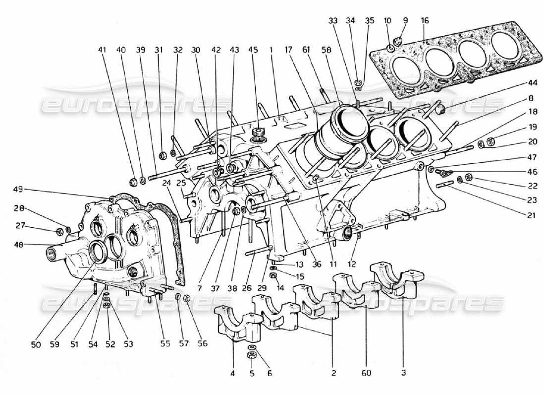 ferrari 308 gtb (1976) crankcase diagrama de piezas