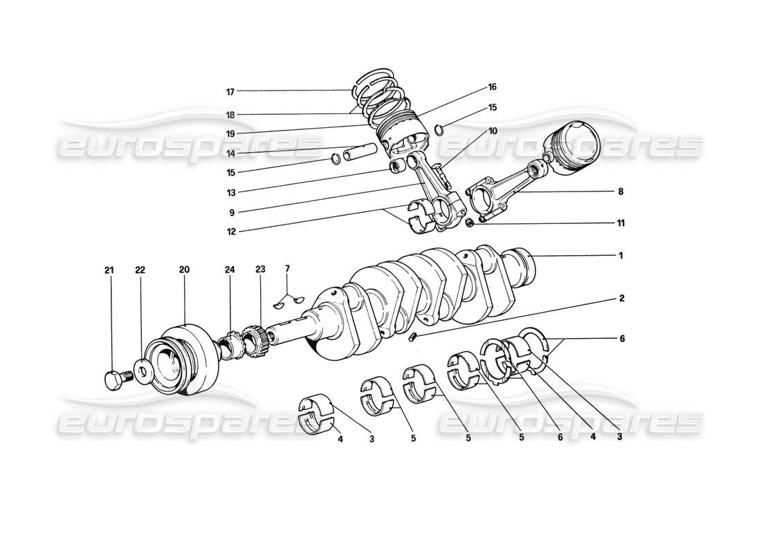 ferrari 308 gtb (1980) cigüeñal - biela ​​y pistones diagrama de piezas