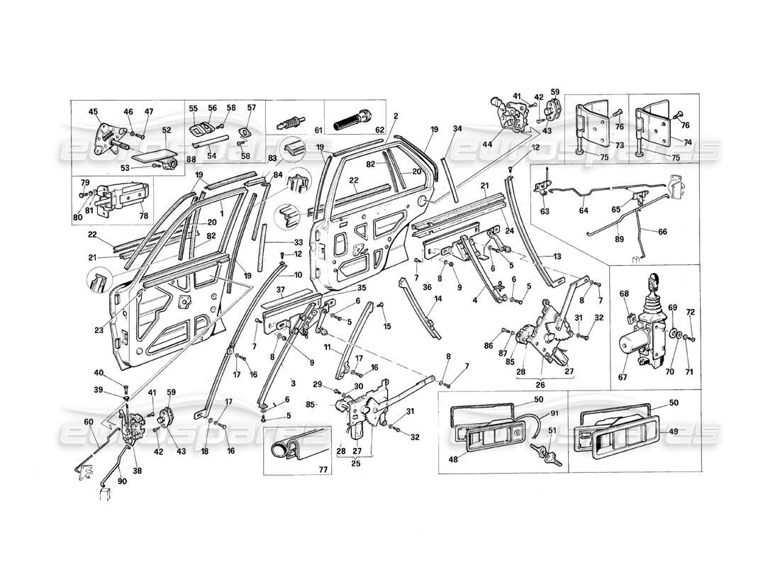 maserati qtp.v8 4.9 (s3) 1979 diagrama de piezas de puertas