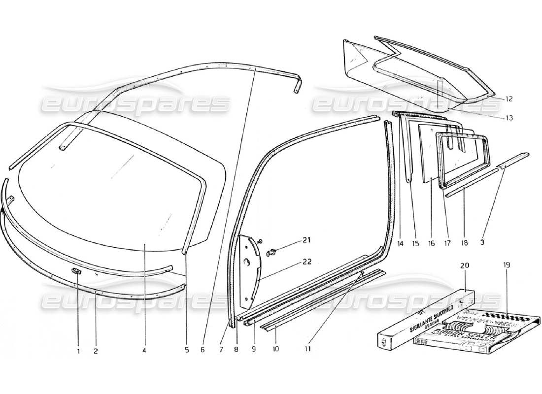 ferrari 308 gtb (1976) diagrama de piezas de gafas