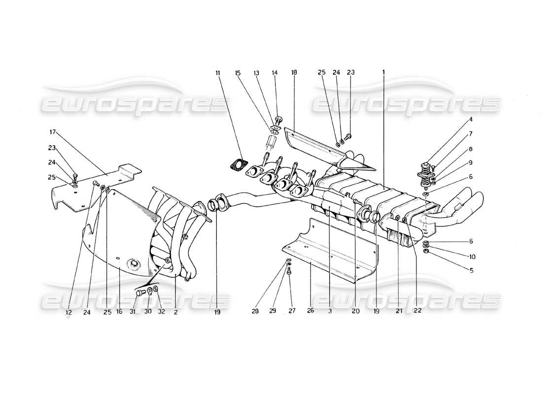 ferrari 308 gt4 dino (1979) diagrama de piezas del sistema de escape