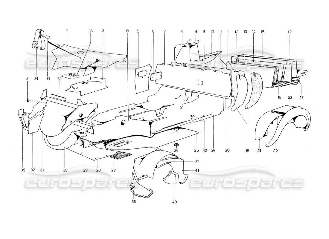 ferrari 308 gt4 dino (1979) carrocería - diagrama de piezas de elementos interiores