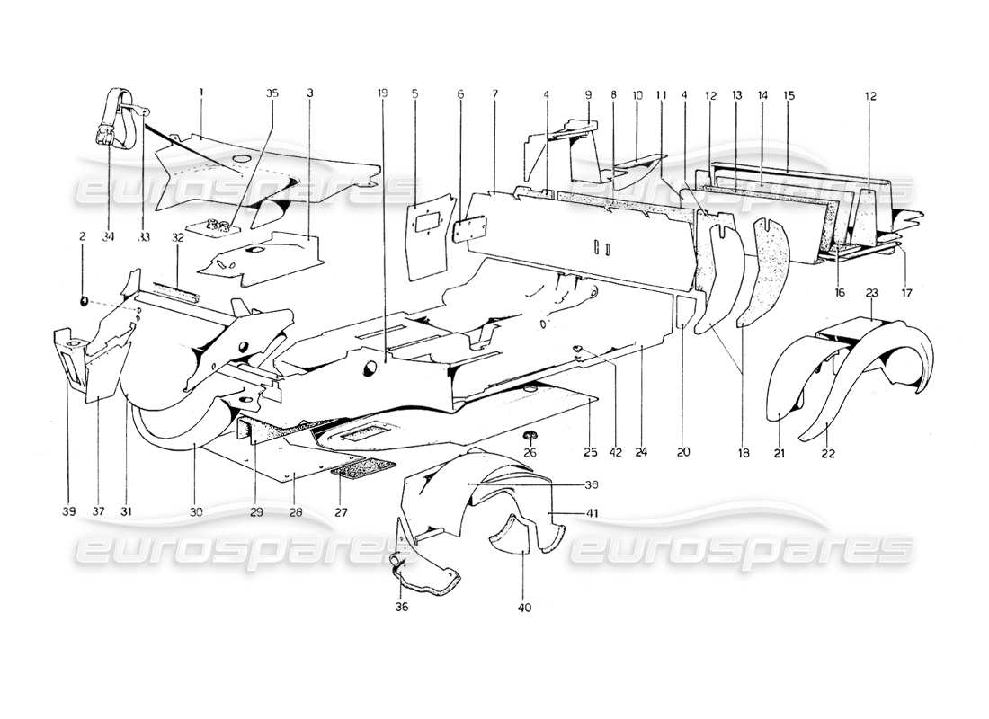 ferrari 308 gt4 dino (1979) carrocería - elementos internos diagrama de piezas