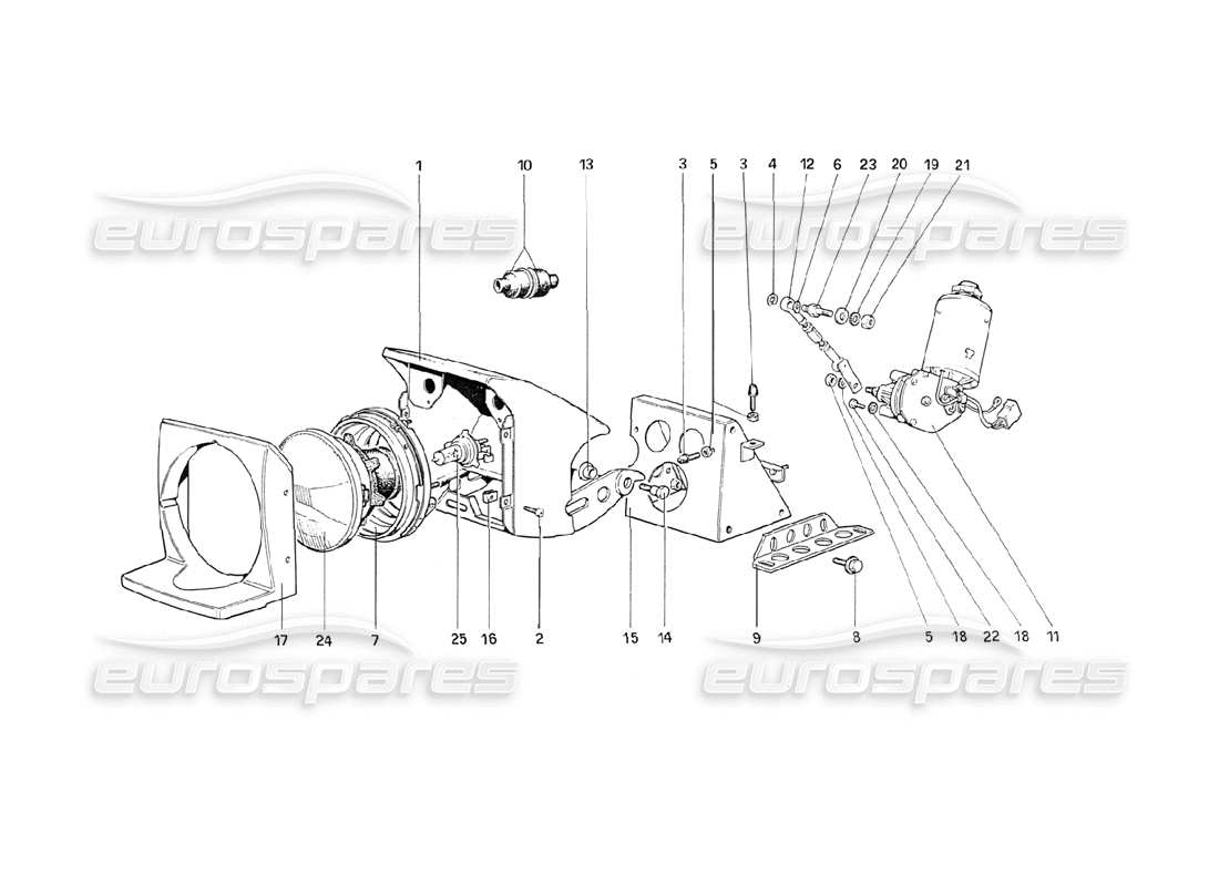 ferrari 208 turbo (1989) dispositivo de elevación de luces y faros. diagrama de piezas