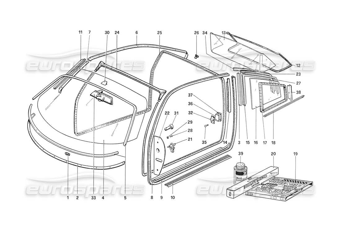 ferrari 208 turbo (1989) anteojos diagrama de piezas