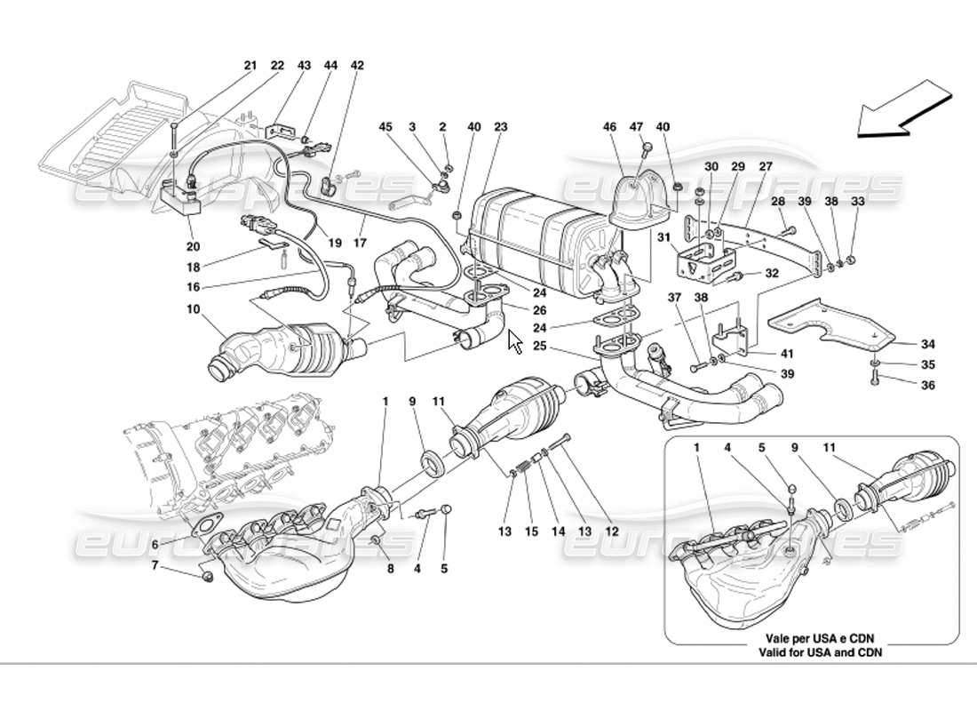 ferrari 360 modena diagrama de piezas del sistema de escape de carreras
