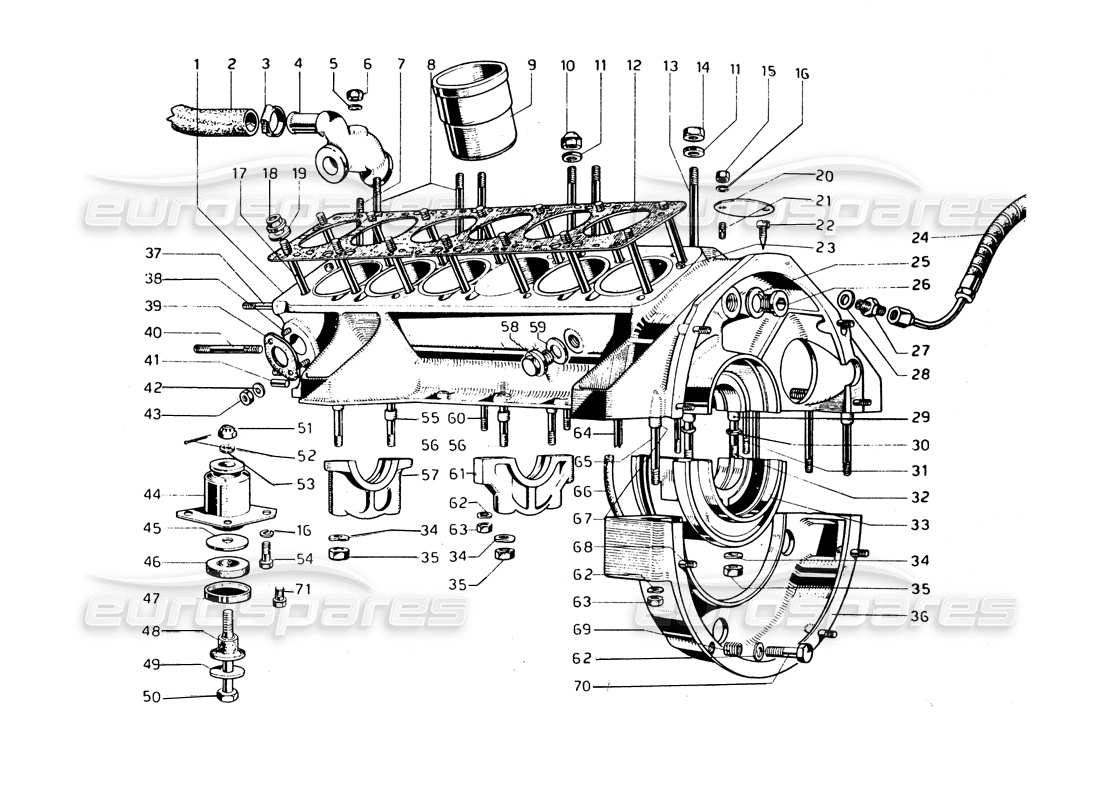 ferrari 275 gtb/gts 2 cam crankcase diagrama de piezas