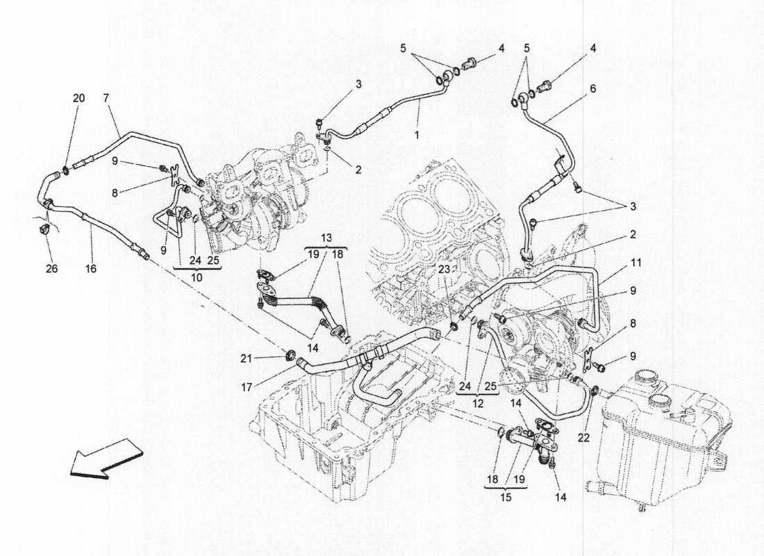 maserati qtp. v6 3.0 bt 410bhp 2wd 2017 sistema de turbocargación: lubricación y enfriamiento diagrama de piezas
