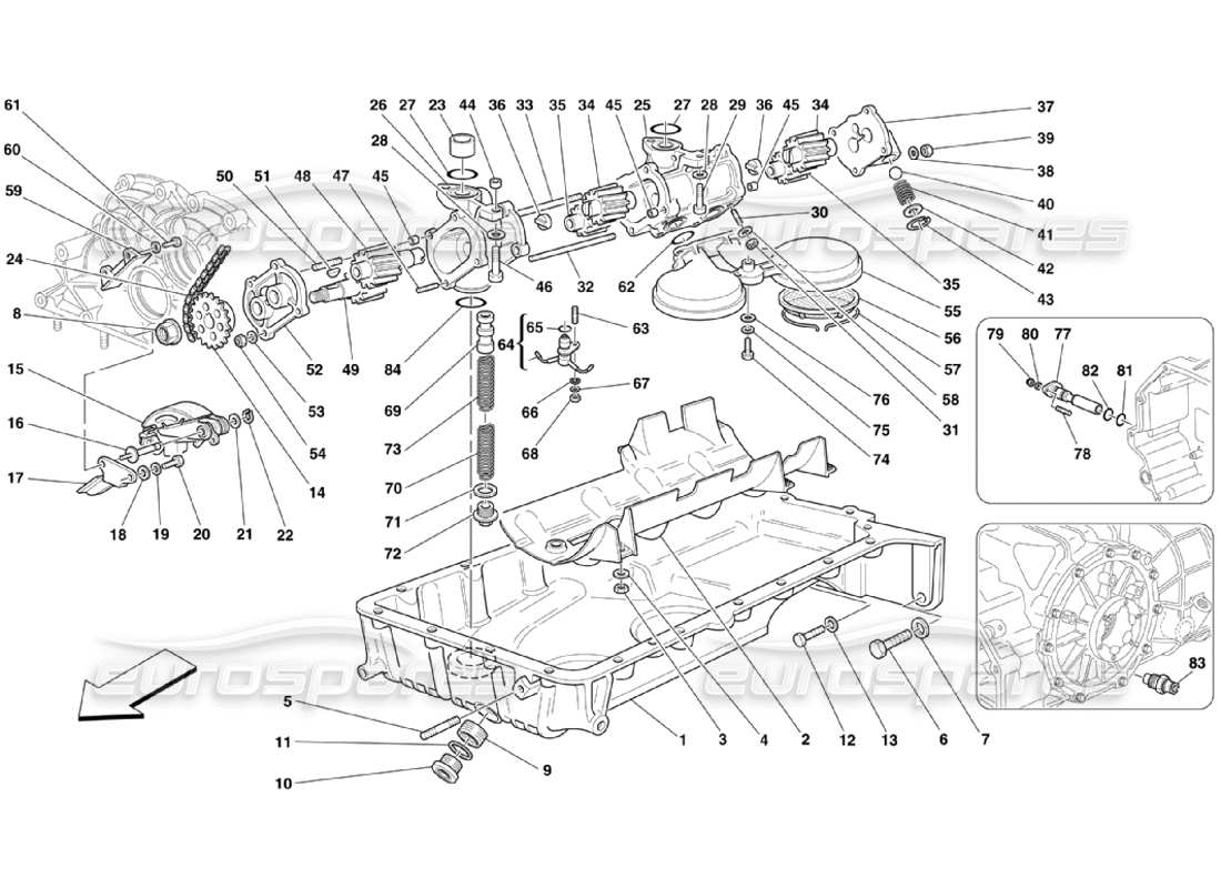 ferrari 360 challenge stradale diagrama de piezas de bombas y cárter de aceite