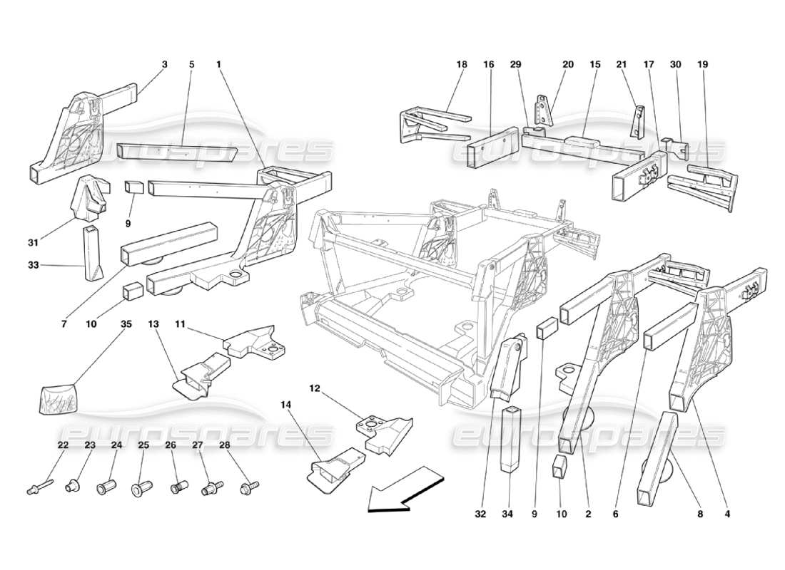 ferrari 360 challenge stradale bastidor - diagrama de piezas de subgrupos de elementos traseros