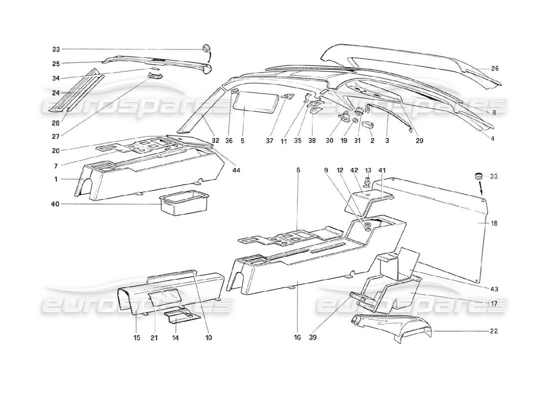 ferrari 208 turbo (1989) túnel y techo diagrama de piezas