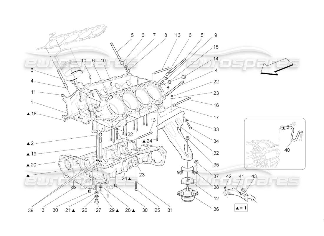 maserati qtp. (2006) 4.2 f1 crankcase diagrama de piezas
