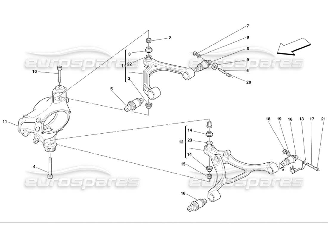 ferrari 360 modena diagrama de piezas de las horquillas de la suspensión delantera