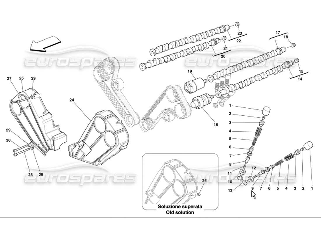 ferrari 360 modena diagrama de piezas de taqués y protectores de sincronización