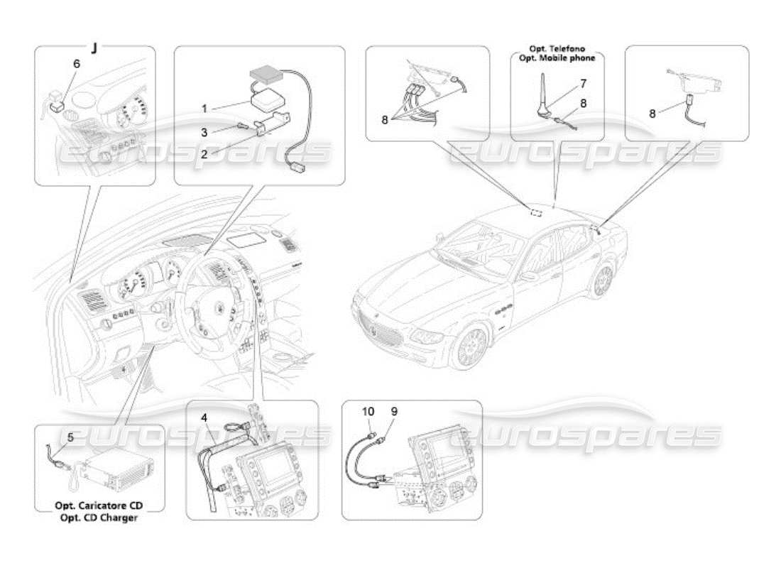 maserati qtp. (2005) 4.2 sistema de recepción y conexión diagrama de piezas
