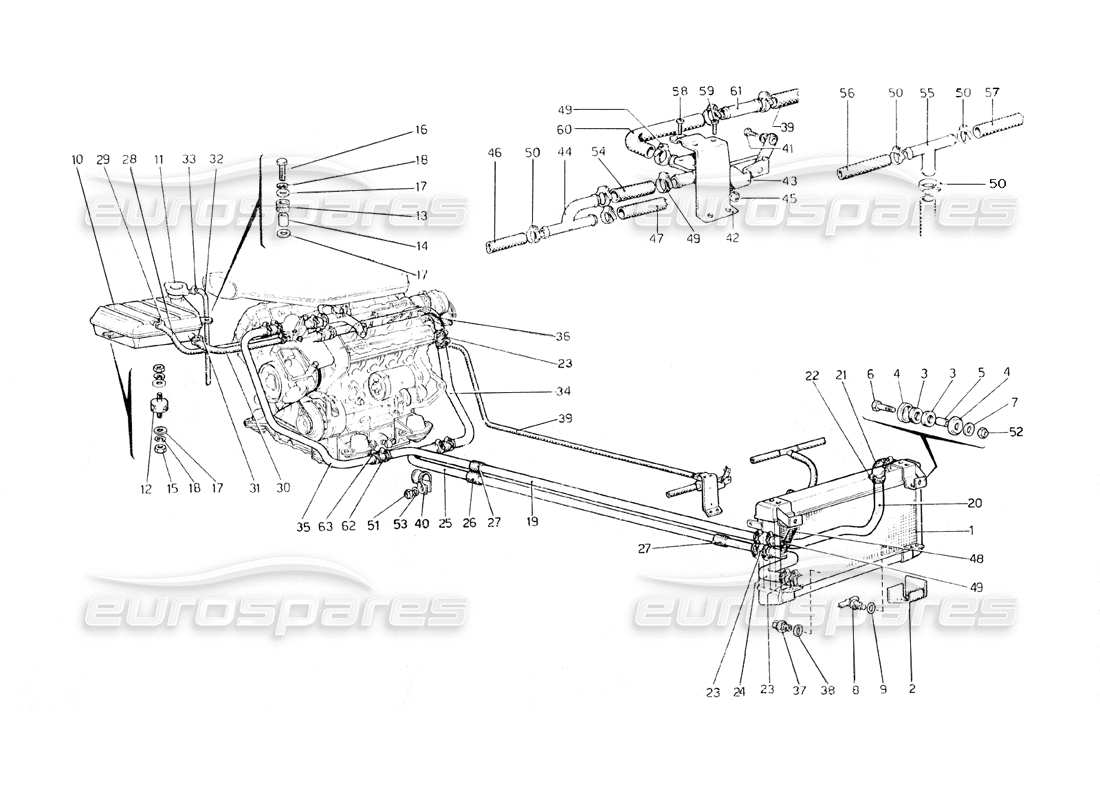 ferrari 308 gt4 dino (1979) diagrama de piezas del sistema de refrigeración