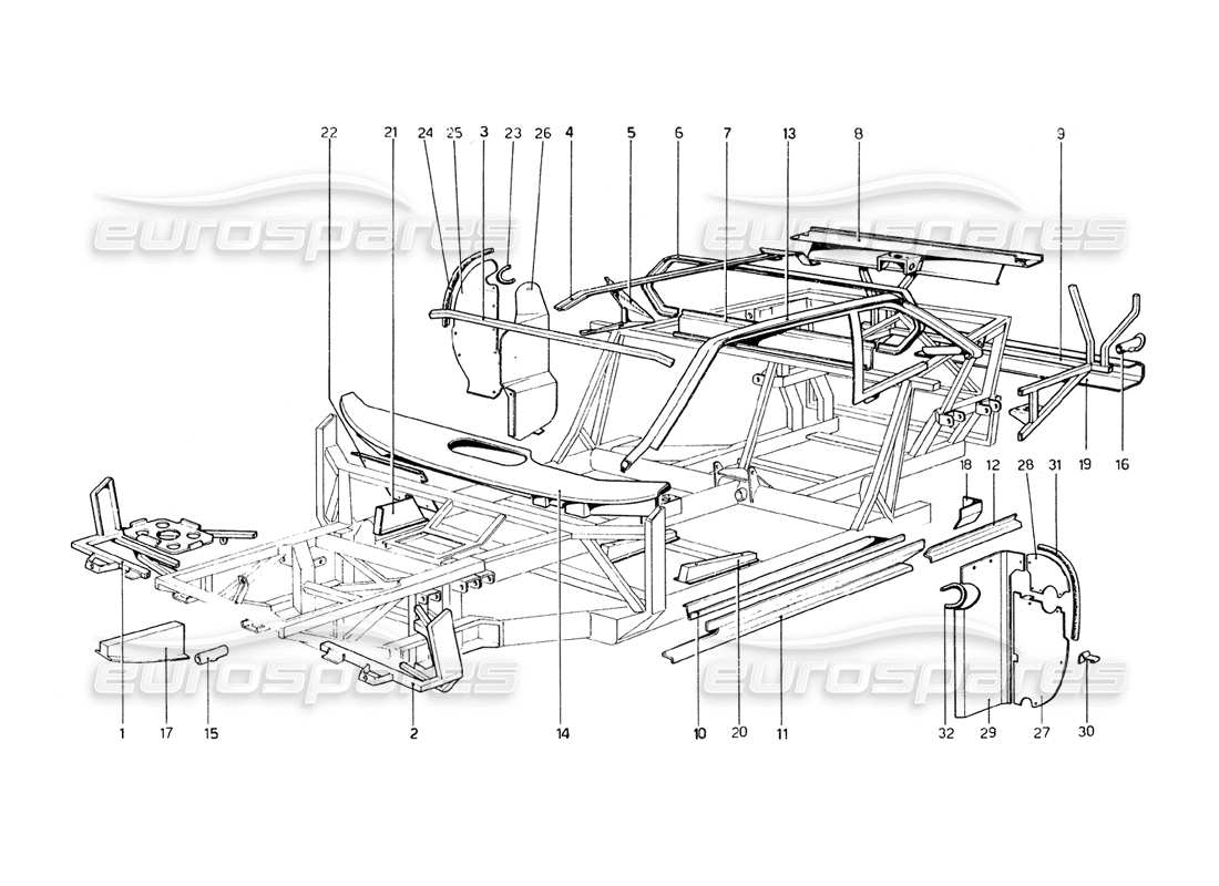 ferrari 308 gt4 dino (1979) carrocería - elementos internos diagrama de piezas