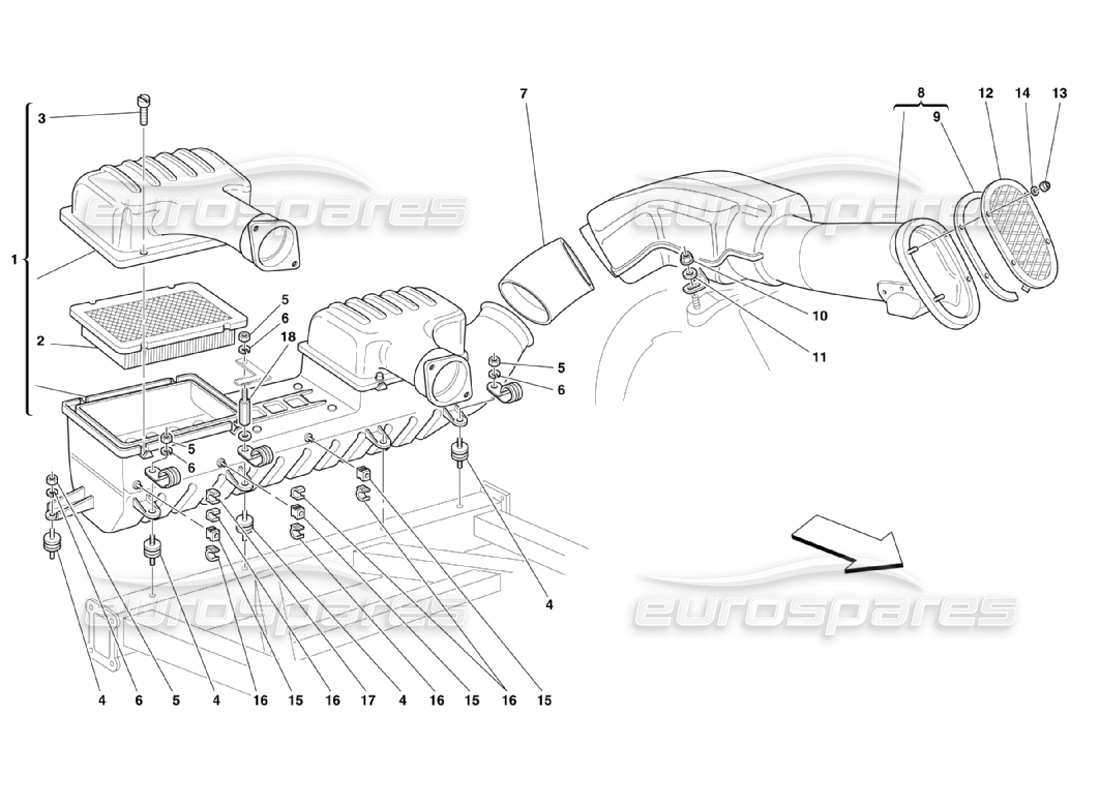 ferrari 360 challenge stradale diagrama de piezas de entrada de aire