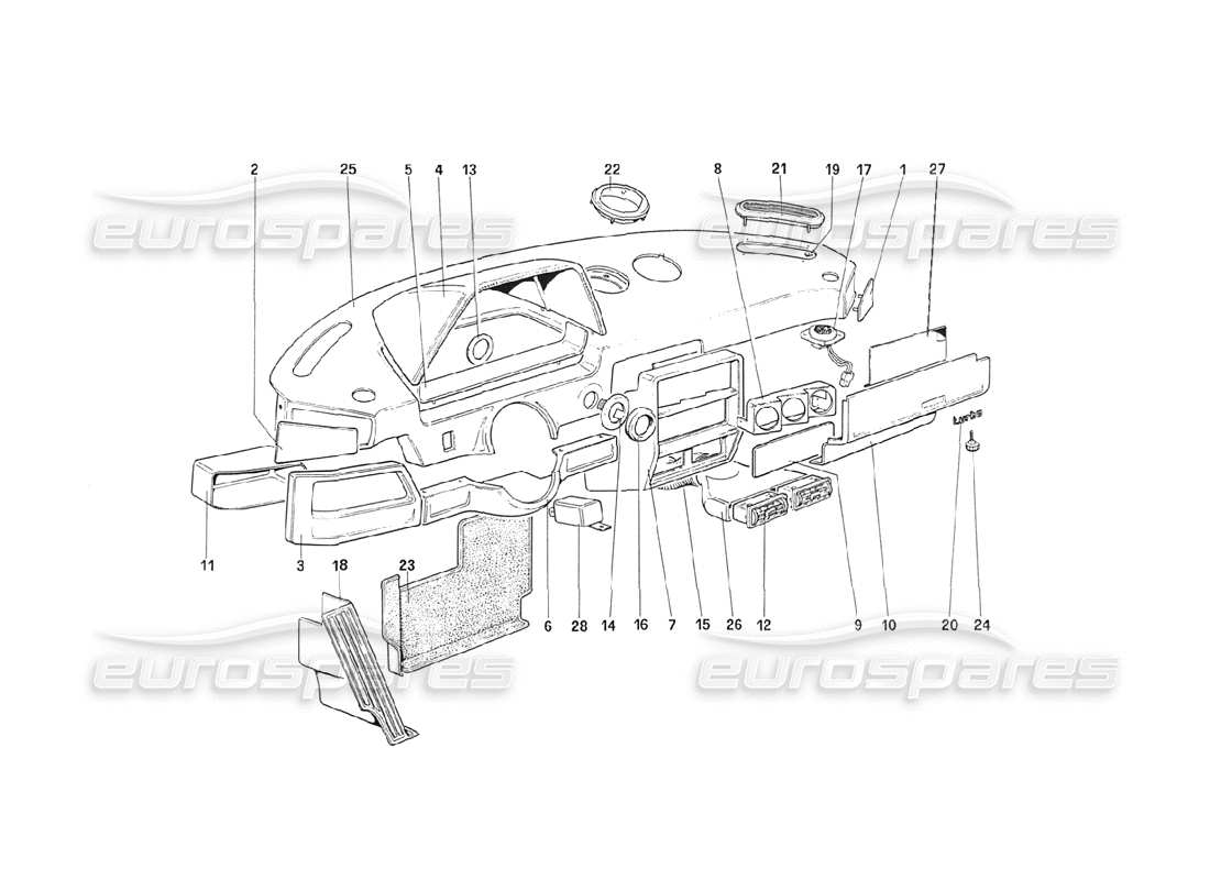 ferrari 208 turbo (1989) panel de instrumentos (hasta el coche 71595) diagrama de piezas