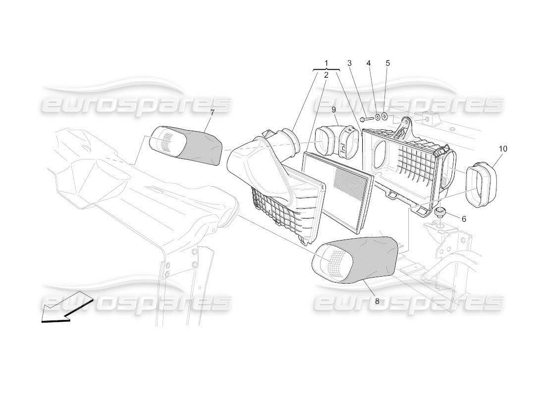 maserati qtp. (2011) 4.7 auto filtro de aire, toma de aire y conductos diagrama de piezas