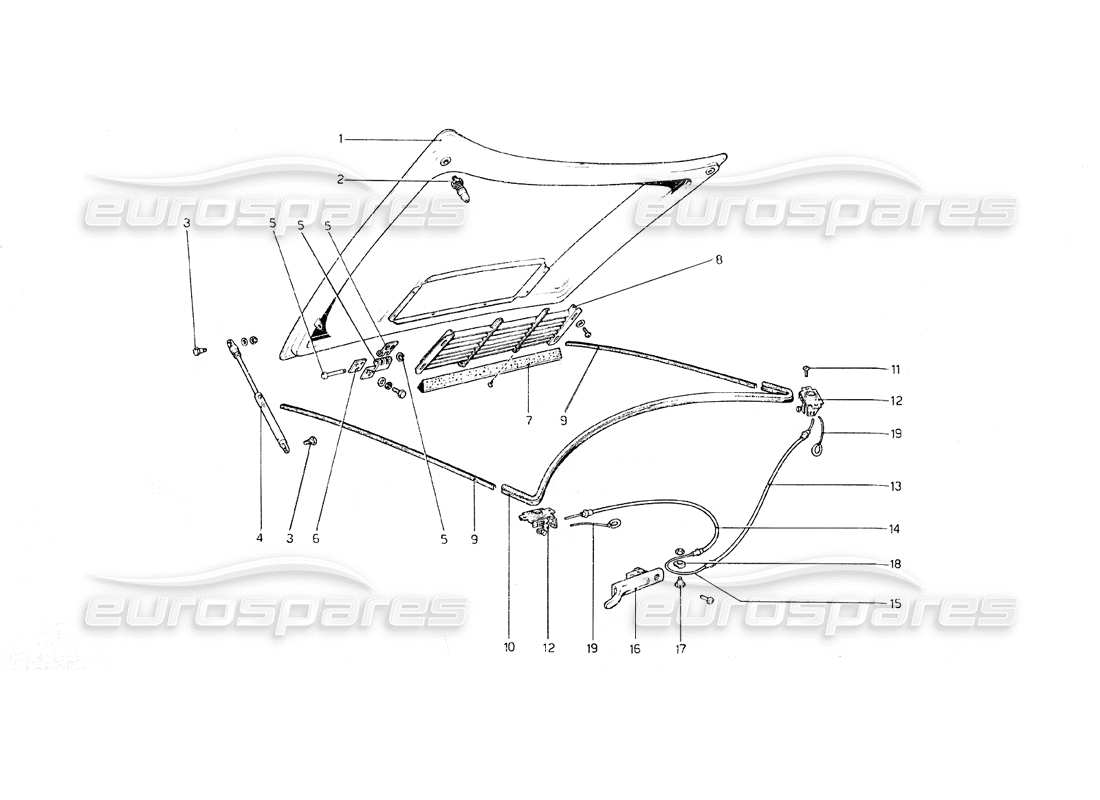 ferrari 308 gt4 dino (1979) front compartment lid diagrama de piezas