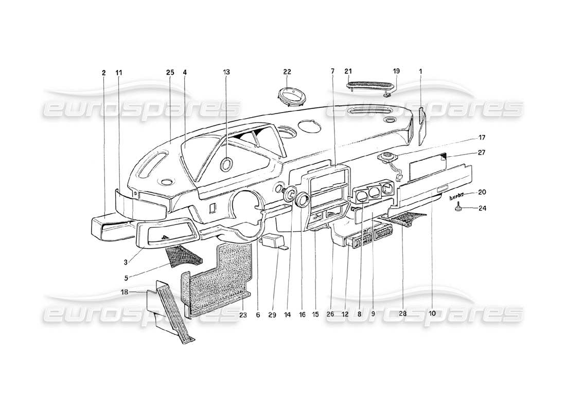 ferrari 208 turbo (1989) panel de instrumentos (desde el automóvil 71597) diagrama de piezas