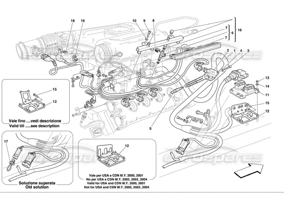 ferrari 360 modena diagrama de piezas de encendido del dispositivo de inyección