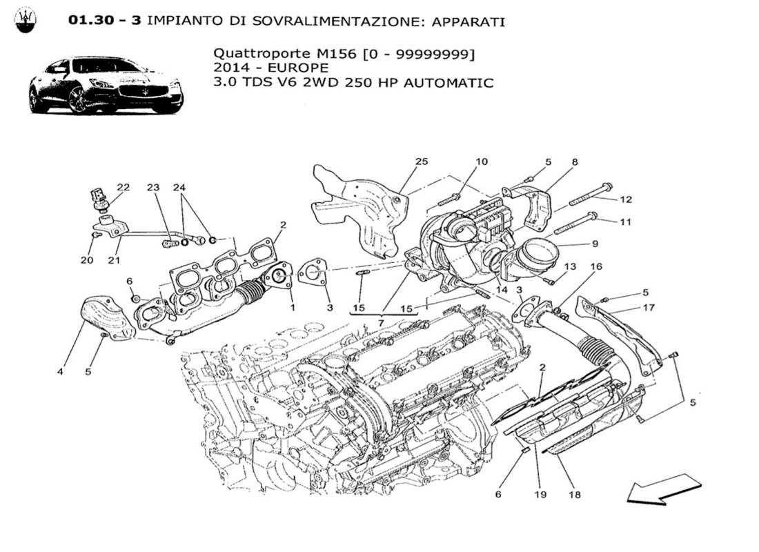 maserati qtp. v6 3.0 tds 250bhp 2014 sistema de turbocargación: equipos diagrama de piezas