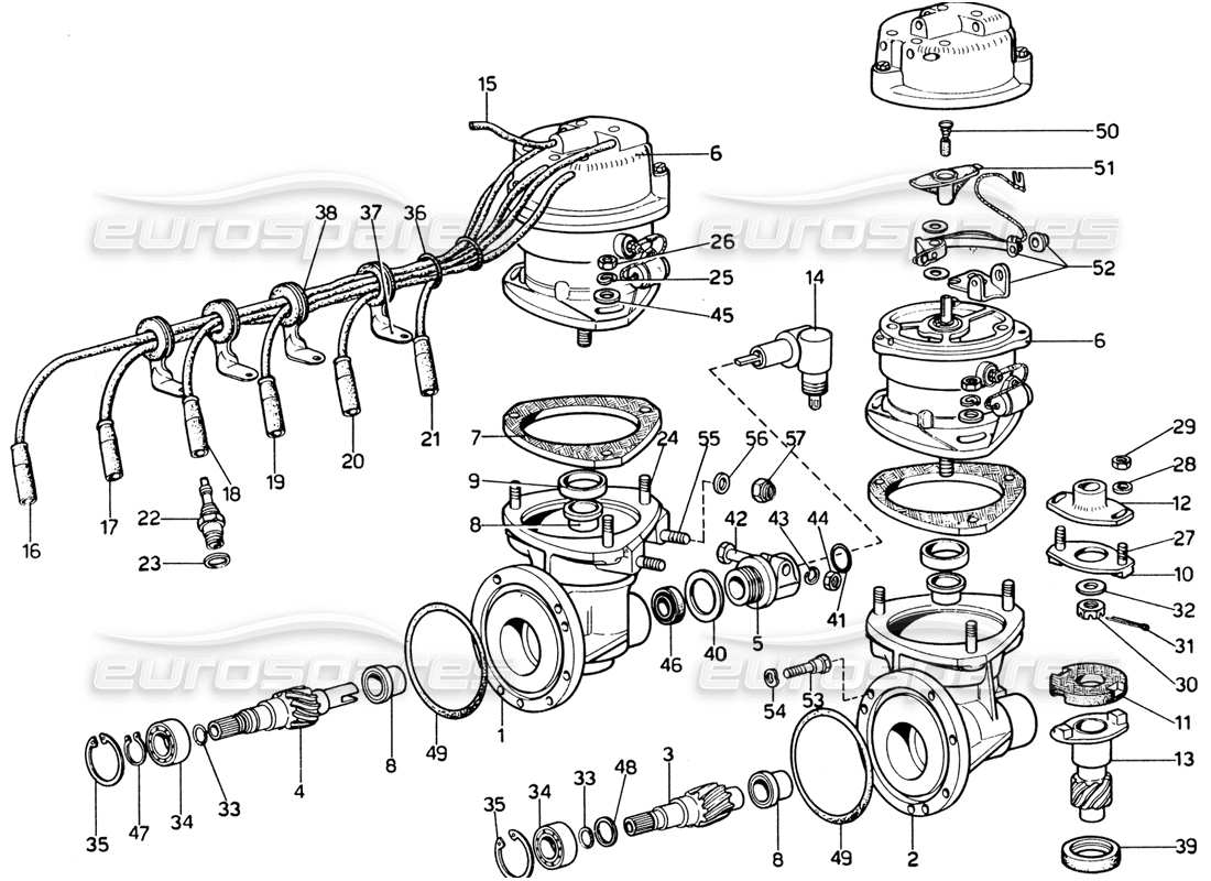 ferrari 365 gtb4 daytona (1969) diagrama de piezas de distribuidores y controles