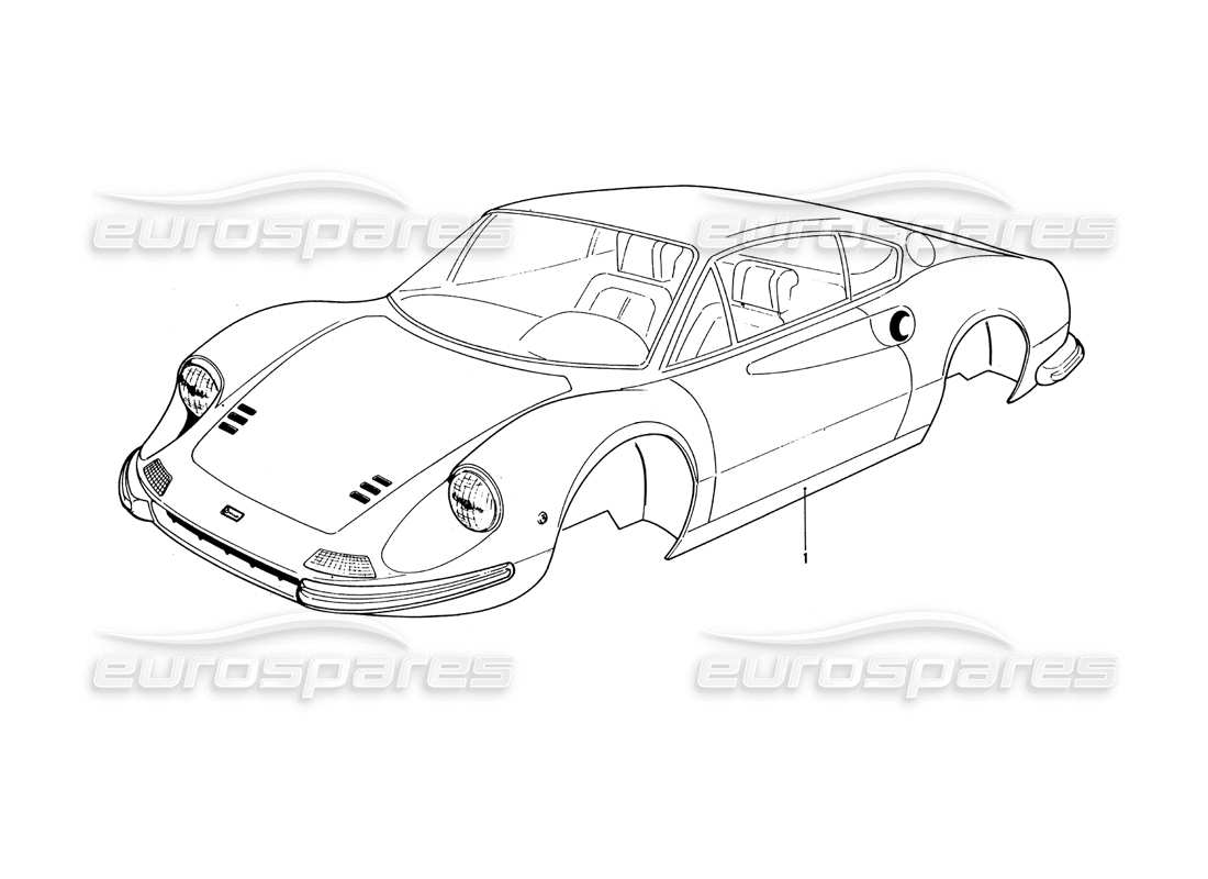 ferrari 246 dino (1975) diagrama de piezas de la carcasa del cuerpo