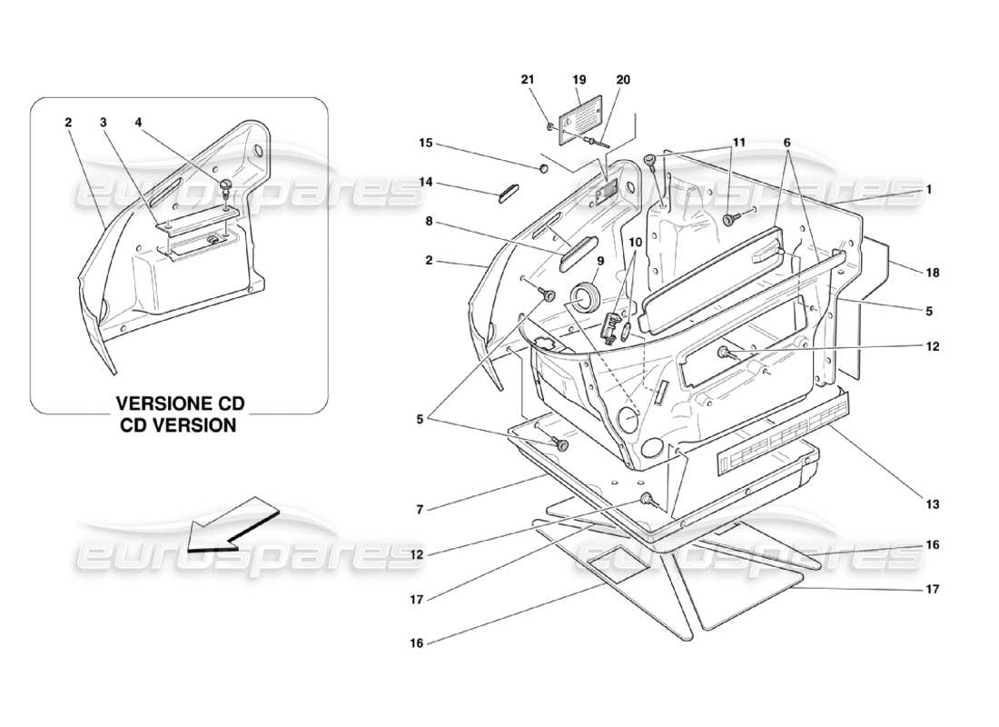 ferrari 360 challenge stradale diagrama de piezas de los adornos del compartimento delantero