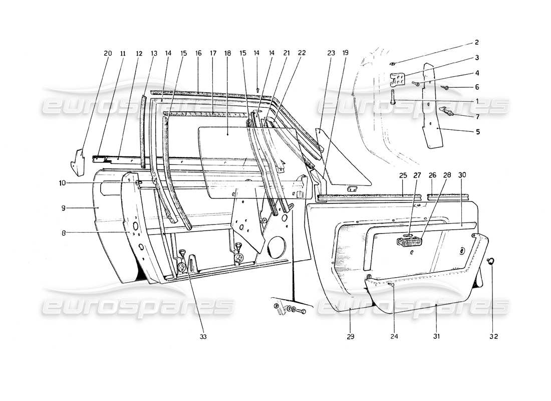 ferrari 308 gt4 dino (1979) diagrama de piezas de puertas