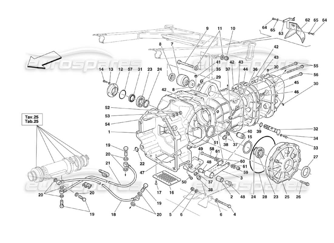 ferrari 360 challenge stradale gearbox - covers diagrama de piezas