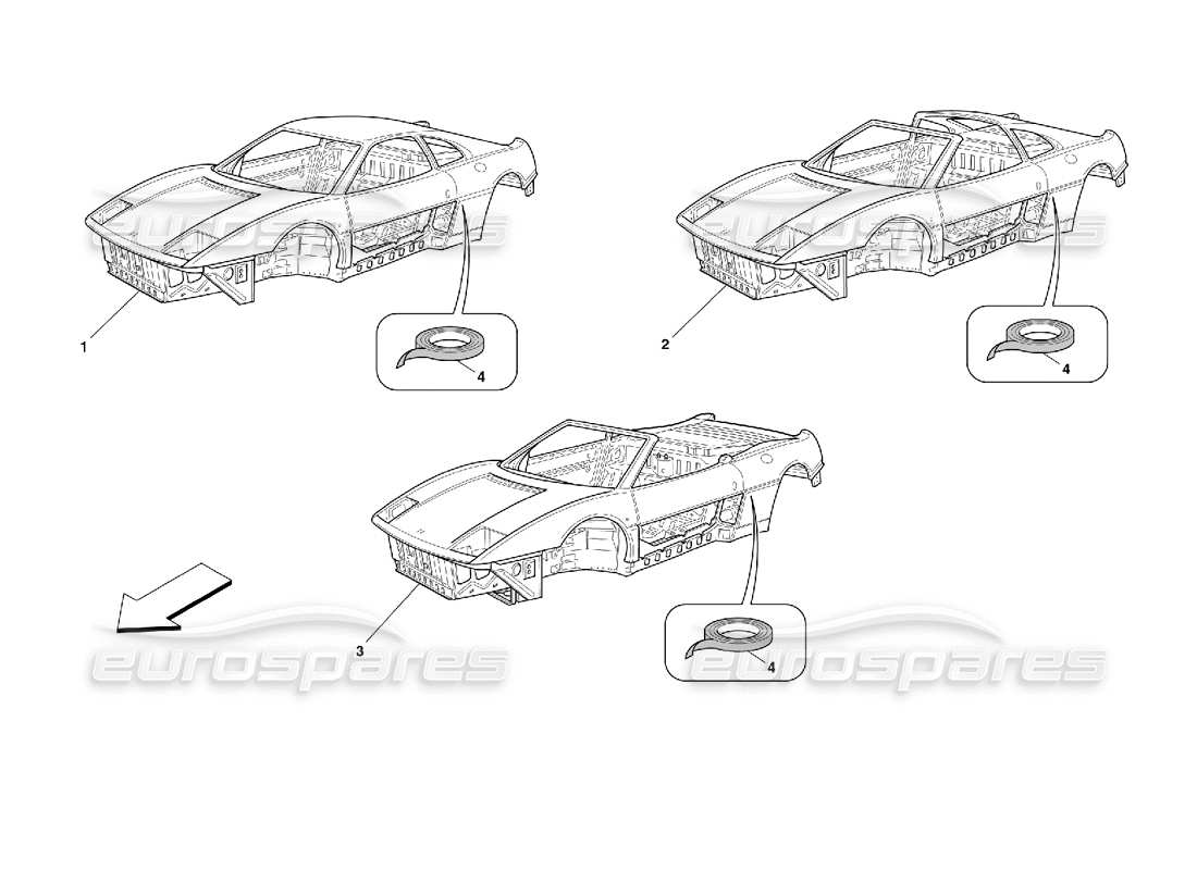 ferrari 355 (2.7 motronic) cuerpo - diagrama de piezas de unidades generales