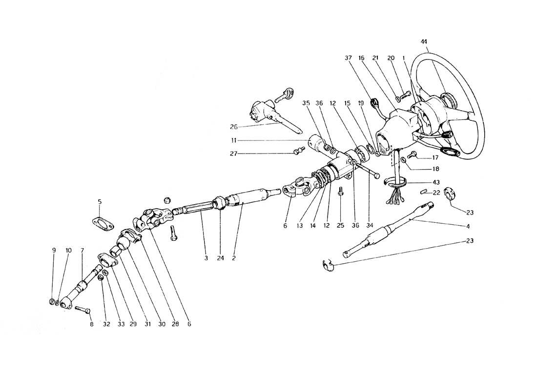 ferrari 308 gt4 dino (1979) diagrama de piezas de la columna de dirección