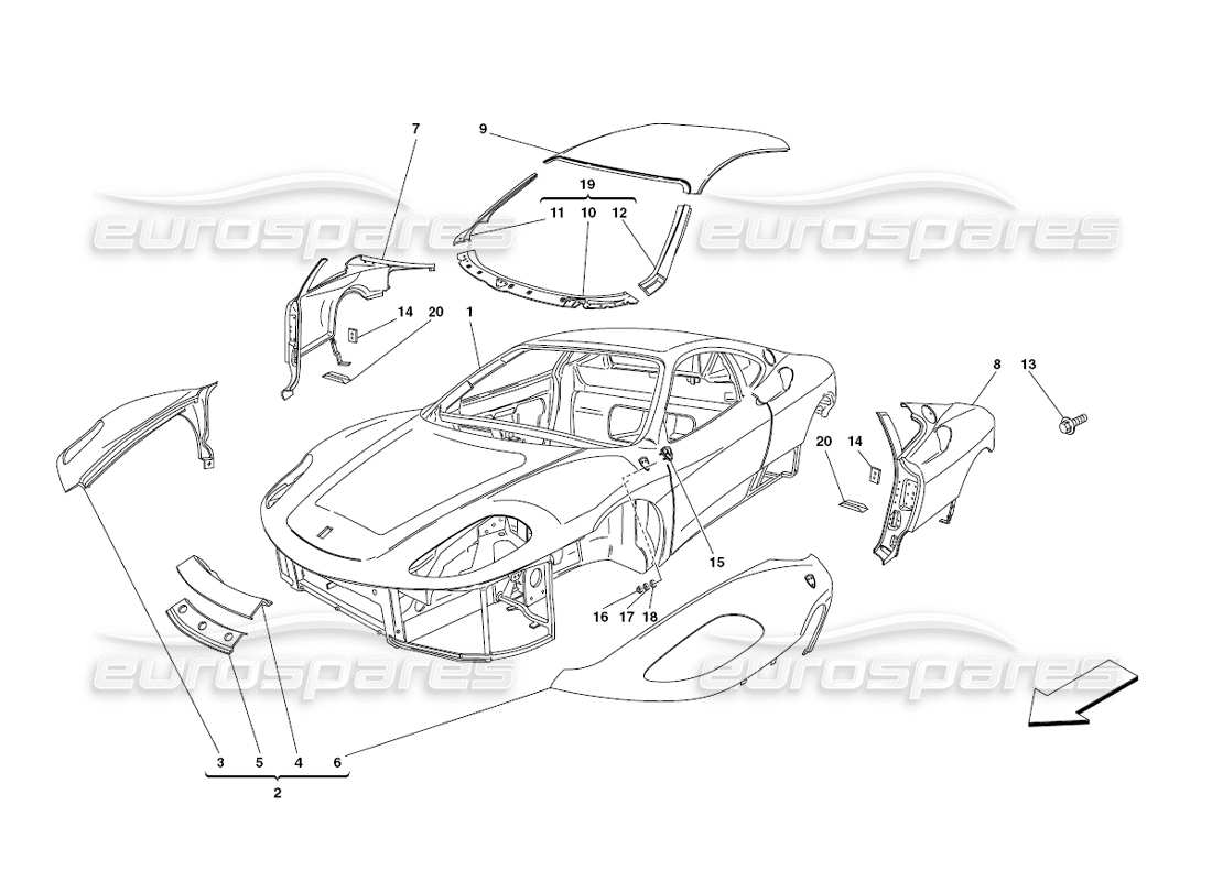 ferrari 430 challenge (2006) carrocería - adornos exteriores diagrama de piezas